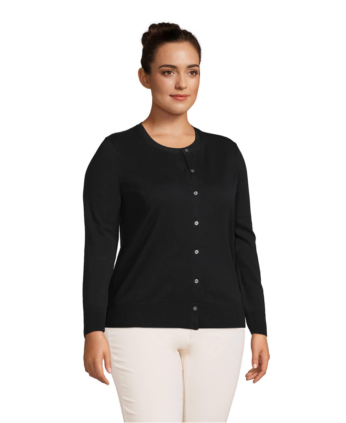 Lands' End Plus Fine Gauge Cotton Cardigan Sweater