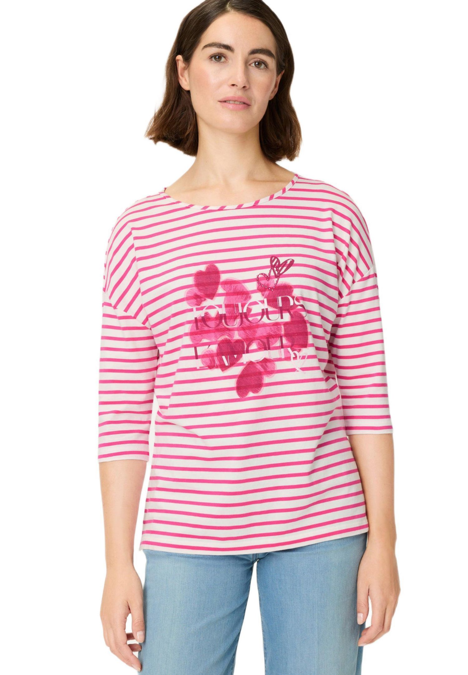 Women's Stripe and Hearts Print T-Shirt