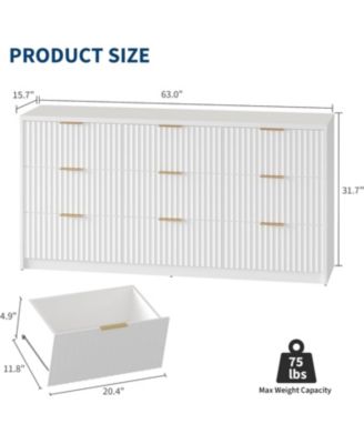 9 Drawer Dresser for Bedroom, Large Fluted Chest of Drawers, Wood Dressers Storage Organizer