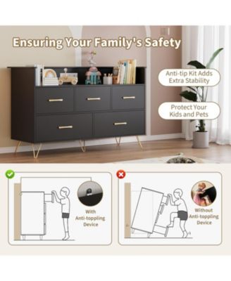 LED Dresser with Charging Station - Modern 5-Drawer Wooden Chest, Storage Organizer for Bedroom, Nursery, Hallway & Apartments