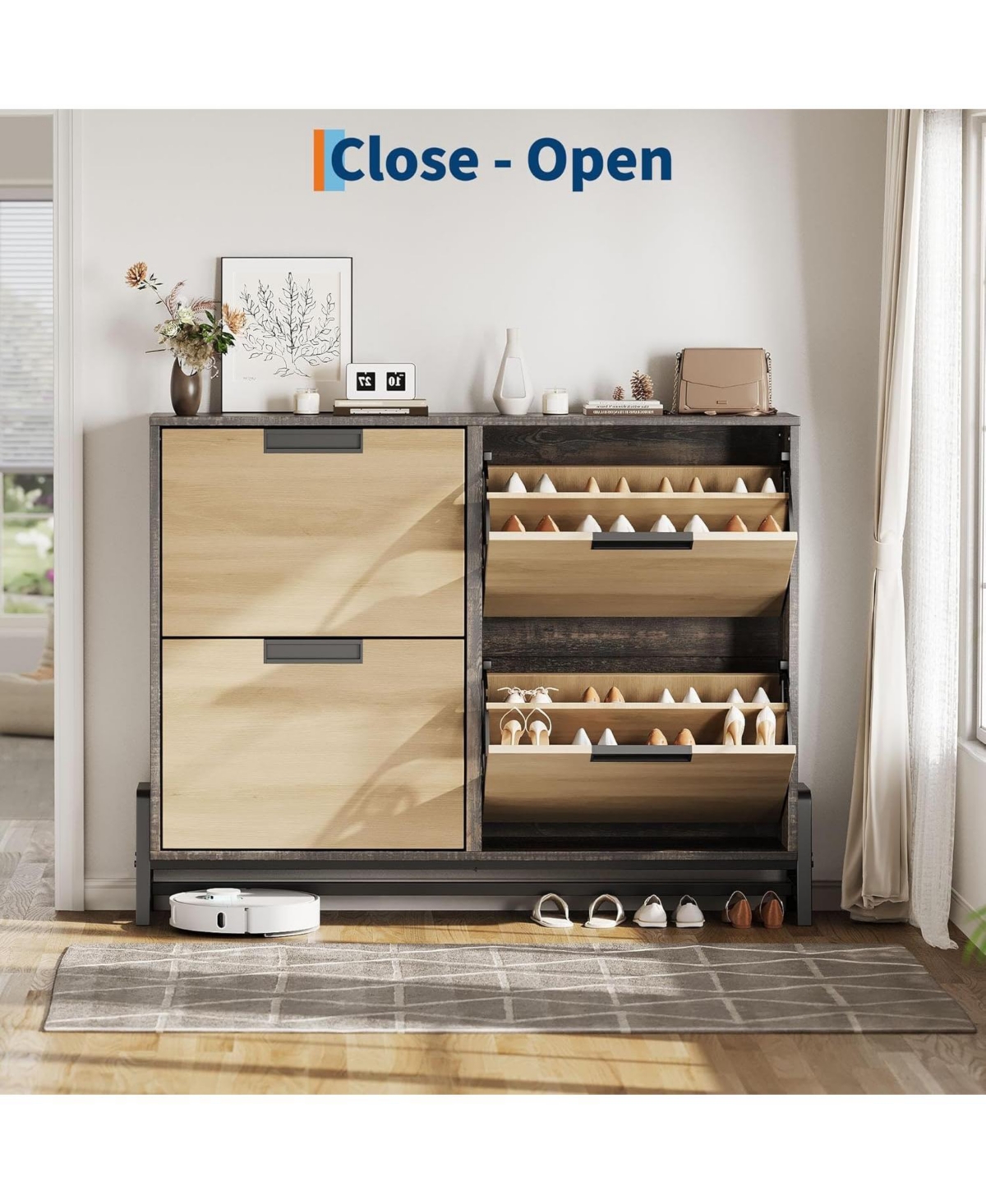 Gaomon Shoe Cabinet Storage with 4 Flip Drawers, Freestanding Shoe Storage Orgzr Cabinet for Entryway, Narrow Shoe Rack Cabinet with 3-Tier Adjustable