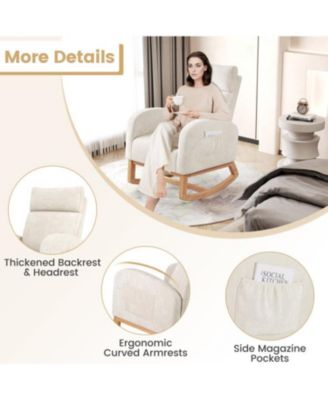 Upholstered Nursery Rocking Chair with Natural Wood Frame