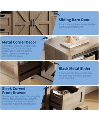 Modern TV Stand for TVs Up to 70", 66" Entertainment Center with 4 Drawers & Sliding Barn Door, Wooden Media Console Table for Living Room,