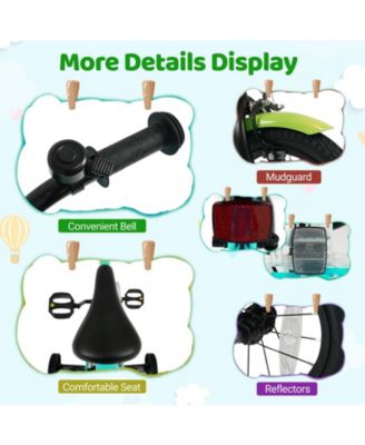 14 Inch Kids Bike with Training Wheels and Basket Green Color-14