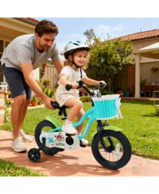 12 Inch Kids Bike with Training Wheels and Basket Green Color-12
