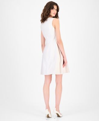 Women's Sleeveless Faux-Leather Fit & Flare Dress