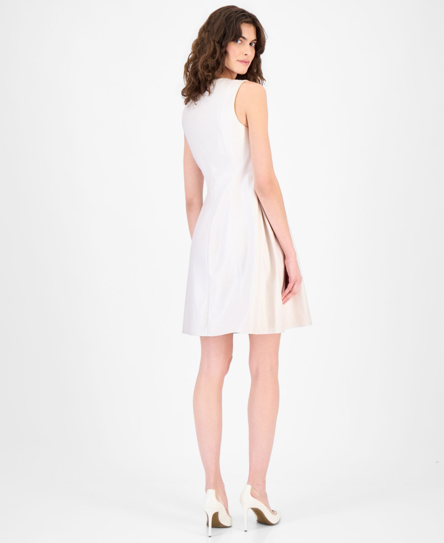 Women's Sleeveless Faux-Leather Fit & Flare Dress