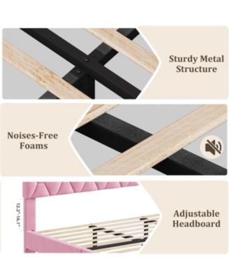 Platform Bed Frame with Upholstered Headboard, Wood Slats, No Box Spring Needed, Easy Assembly