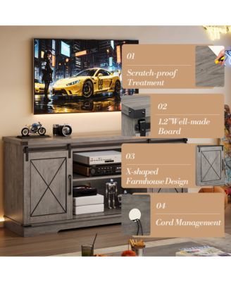 59" Farmhouse TV Stand for 65" TVs, Media Console with Sliding Barn Doors & Adjustable Shelves