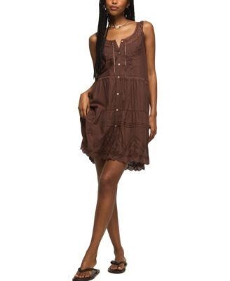 Women's Embroidered Drop Waist Mini Dress