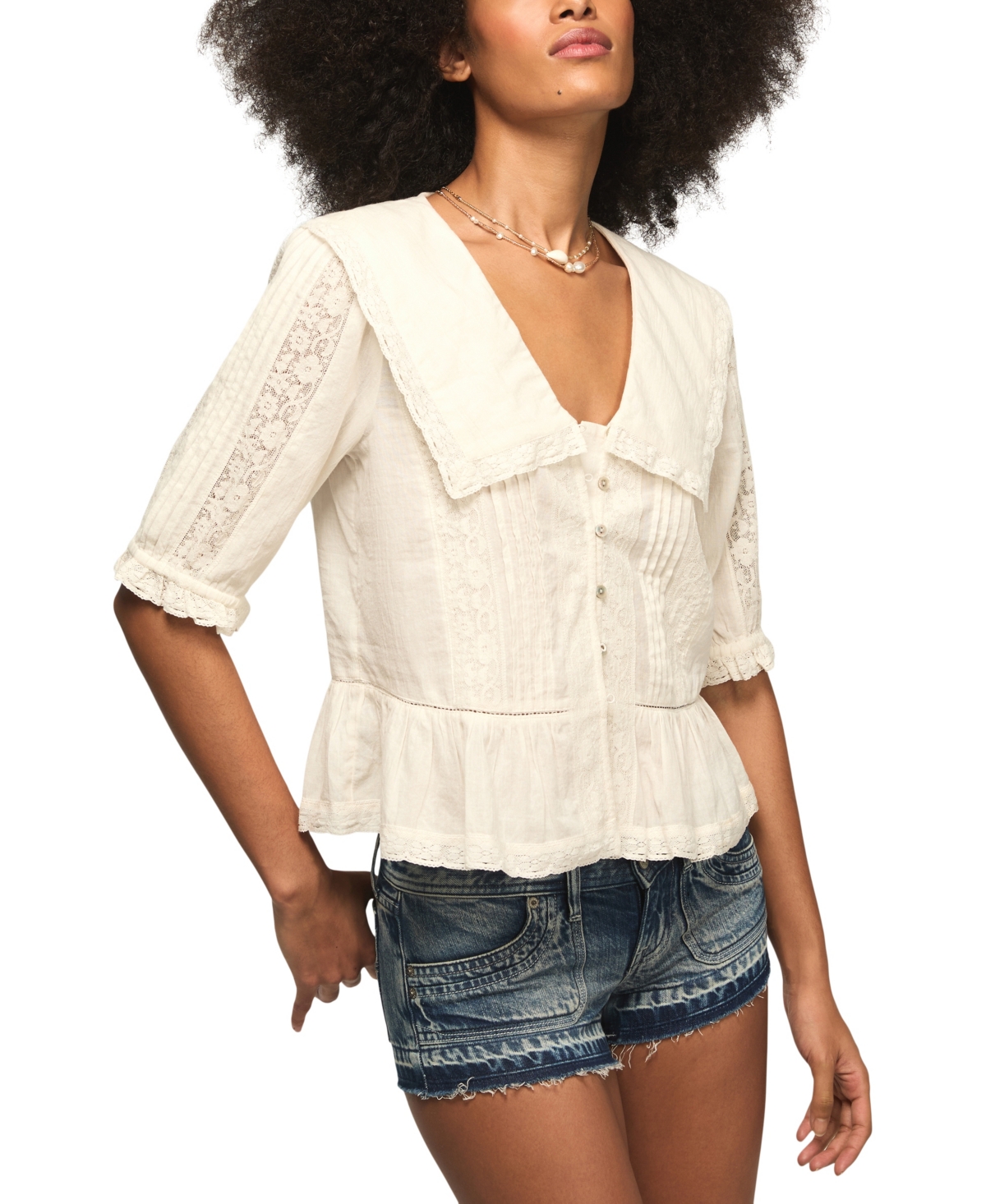 Lucky Brand Women's Peter Pan Peplum Blouse