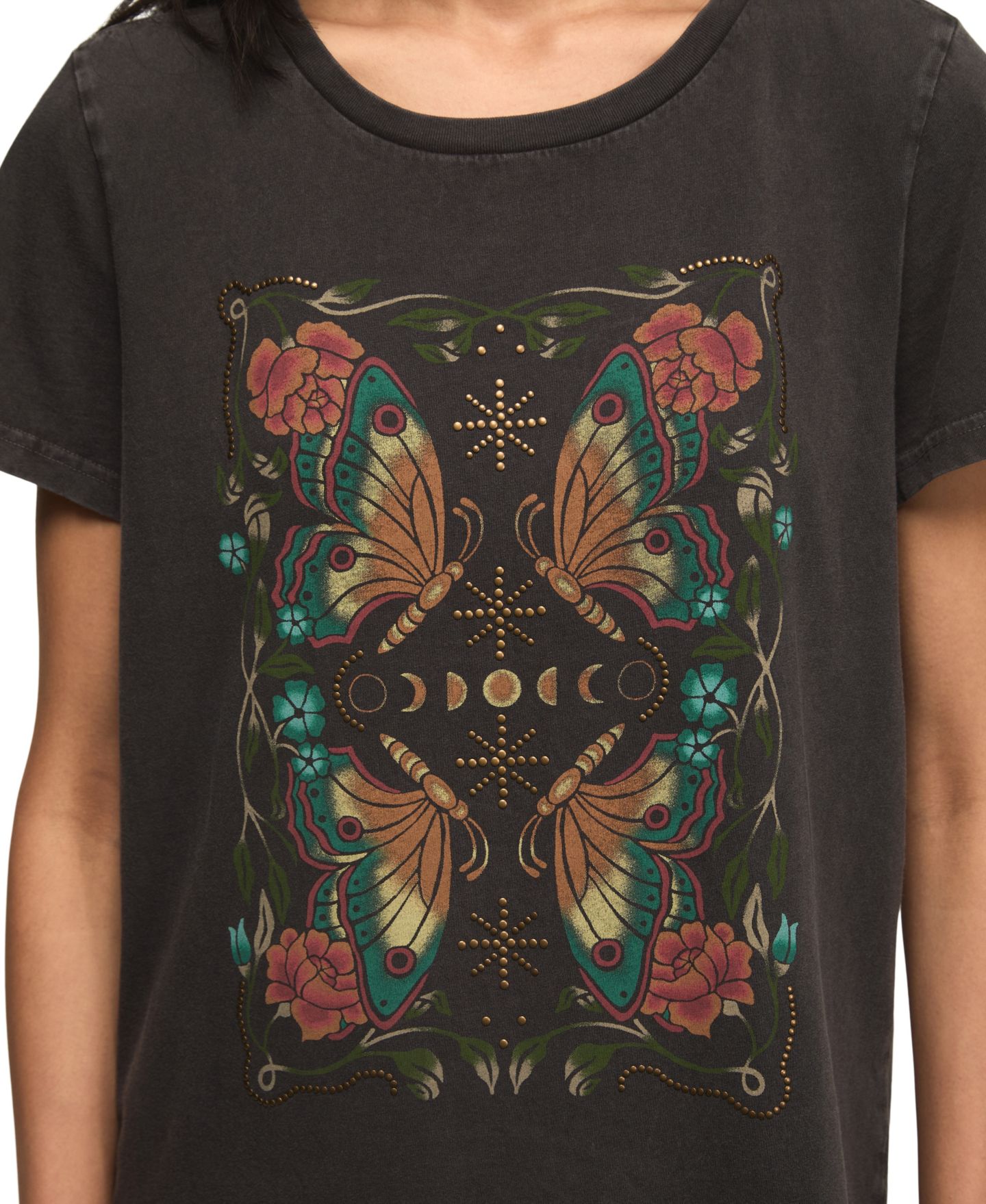 Женская футболка Lucky Brand Mirror Butterfly Classic Crewneck, цвет: Угольно-чёрный — фото 3