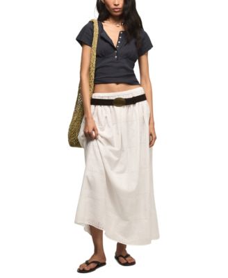 Women's Crochet Trim Short-Sleeve Henley Top