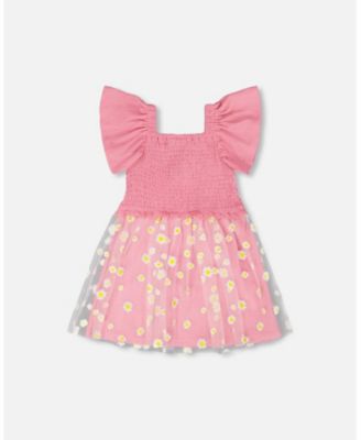 Toddler Girls Mesh and Crinkle Jersey Dress with Smocking - Toddler|Child