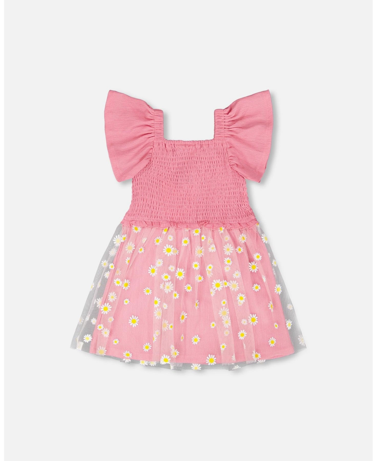 Deux par Toddler Girls Mesh and Crinkle Jersey Dress with Smocking - Toddler|Child