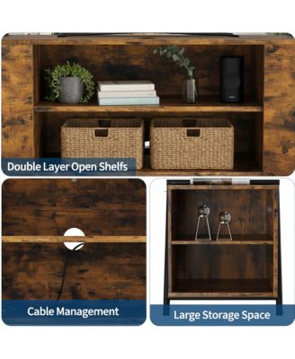 TV Stand with Adjustable Open Shelves & Slanted Metal Legs, Industrial Modern Style, Fit for 55 Inch TVs
