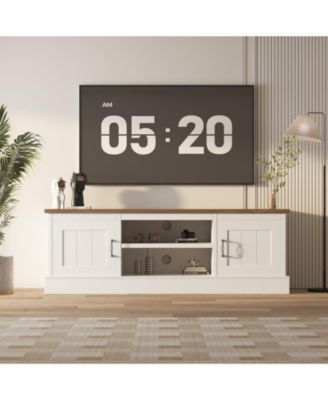 Farmhouse Rustic Wood TV Stand for 65 Inch TVs, Entertainment Center with Storage Cabinets Modern Console