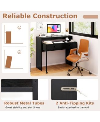 Extendable Rolling Computer Desk with 2 Drawers, Convertible Home Office Writing Desk