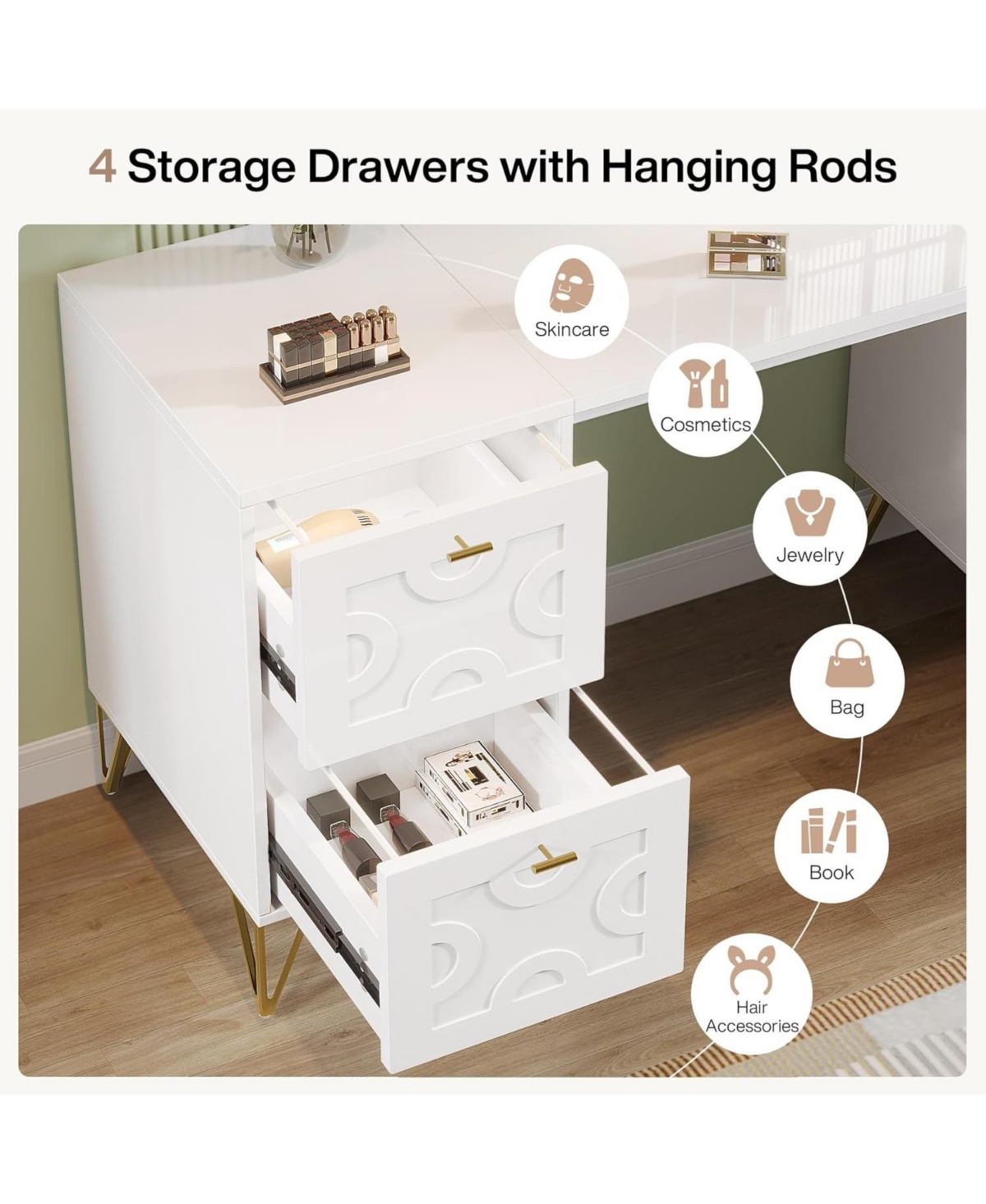 Tribesigns 59-Inch Makeup Vanity Desk with 4 Drawers, Dressing Table Storage (Without Mirror)