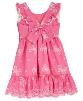 Girls' 2T-6X Cross Back Detail Bow Eyelet Dress