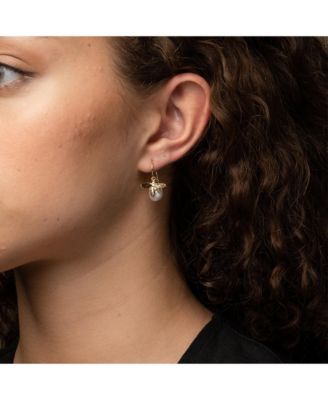 Sterling Silver 18k Gold Plated Bee Cultured Pearl Earrings