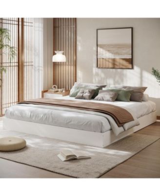 Wood Platform Bed Frame, Solid Wood, No Headboard, Floor-Standing, Sturdy Slat Support, No Box Spring Needed, Walnut Wood