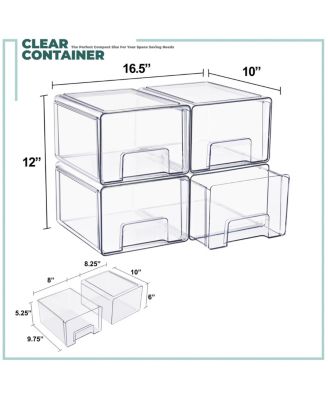 4-Pack Large Clear Stackable Storage Drawers Case with Handles - for Bathroom, Closet, Pantry, Cabinet, Medicine & Baby Bottle Storage