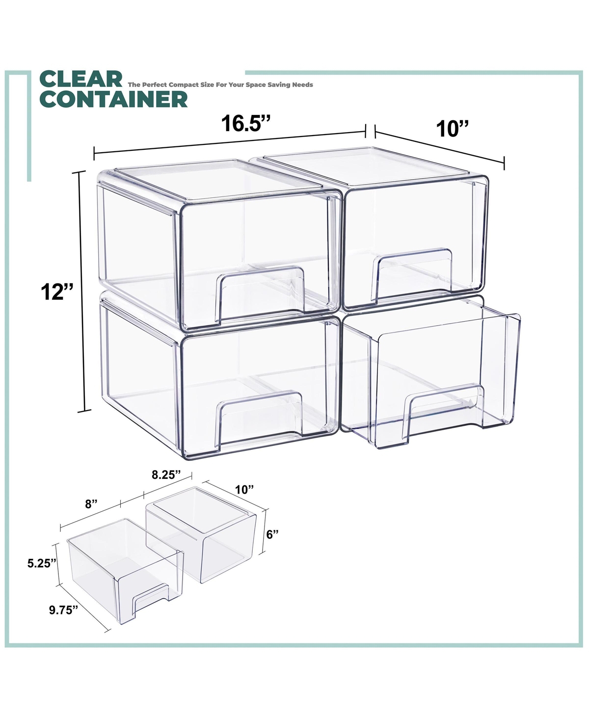 Sorbus 4-Pack Large Clear Stackable Storage Drawers Case with Handles - for Bathroom, Closet, Pantry, Cabinet, Medicine & Baby Bottle Storage