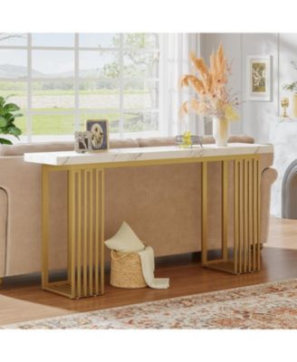 Modern Console Table with Faux Marble Top & Metal Base, 63" Narrow Long Sofa Table for Entryway, Hallway, Living Room