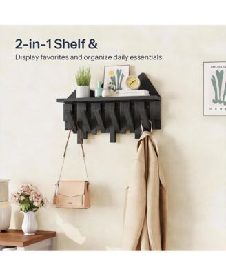 Bamboo Wall Coat Rack with 6 Hooks & Shelf for Hats