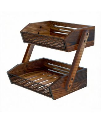 2 Tier Wood & Metal Fruit Veggie Storage Rack
