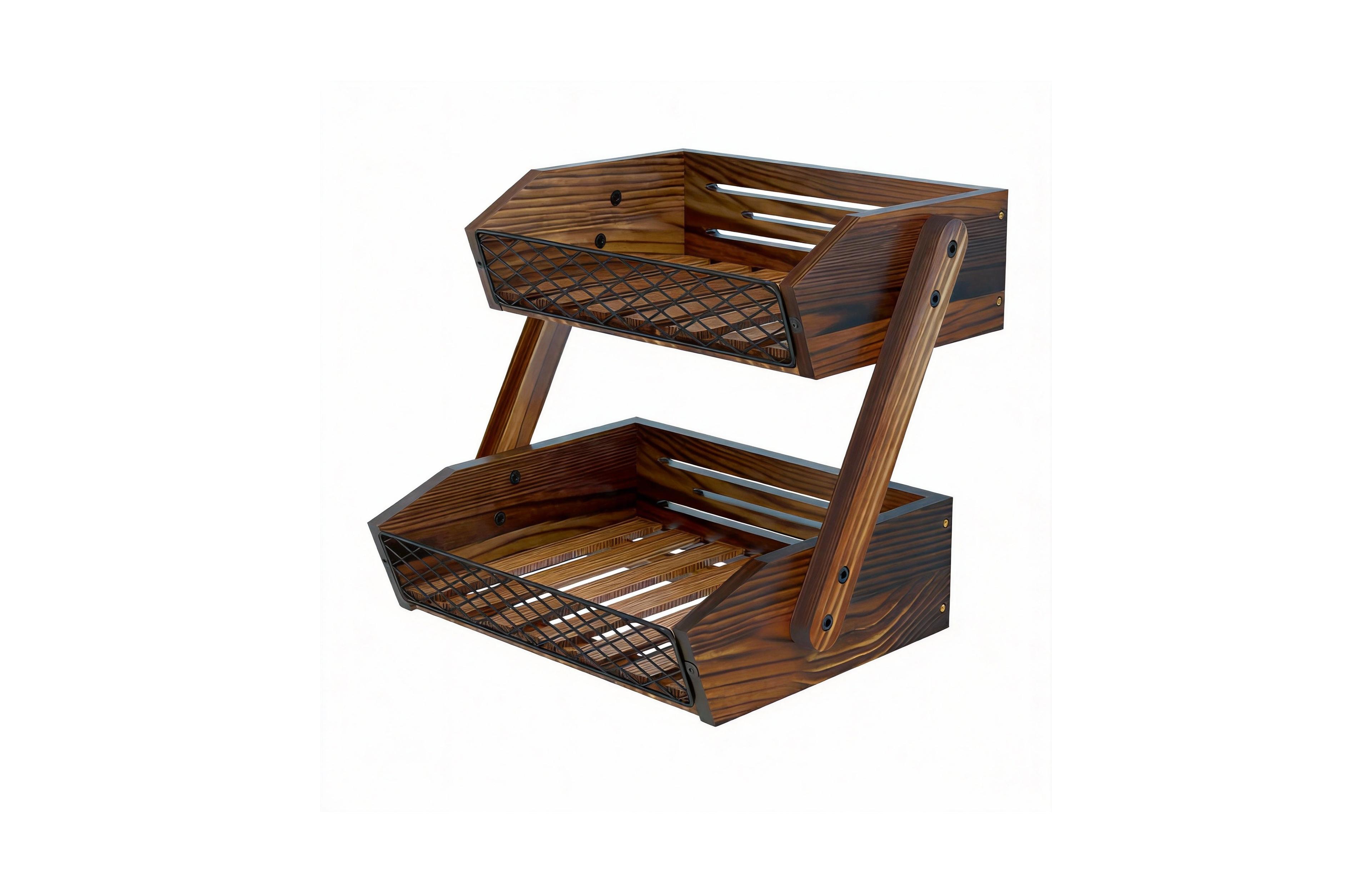 Yigii 2 Tier Wood & Metal Fruit Veggie Storage Rack