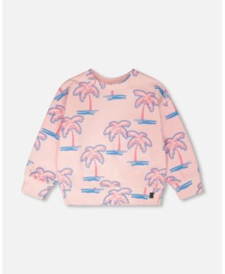 Toddler Girls French Terry Sweatshirt Light Pink Palm Print