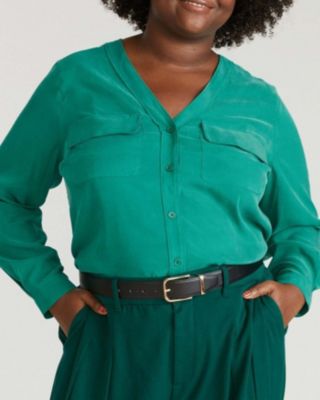 Women's Plus Size Cooling Stretch Cupro Button-Down Blouse