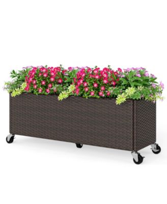 Outdoor Wicker Raised Garden Bed with Wheels and PE Liner