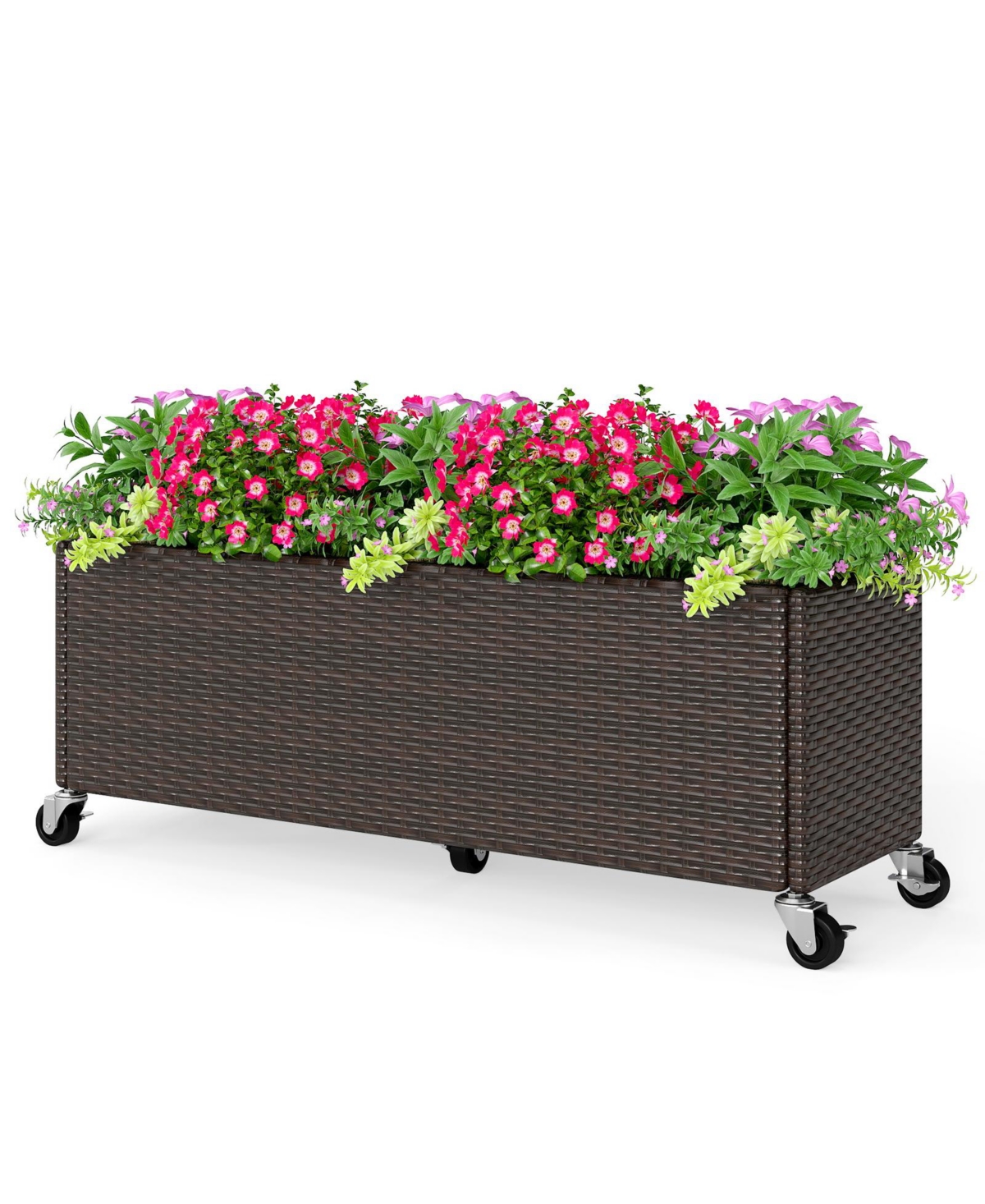 Slickblue Outdoor Wicker Raised Garden Bed with Wheels and Pe Liner