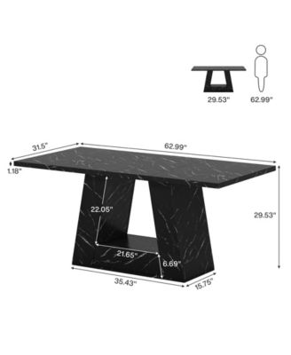 63" Dining Table for 4 to 6 People, Rectangular Dining Room Table, Modern Wooden Faux Marble Dinner Table with Sturdy Base