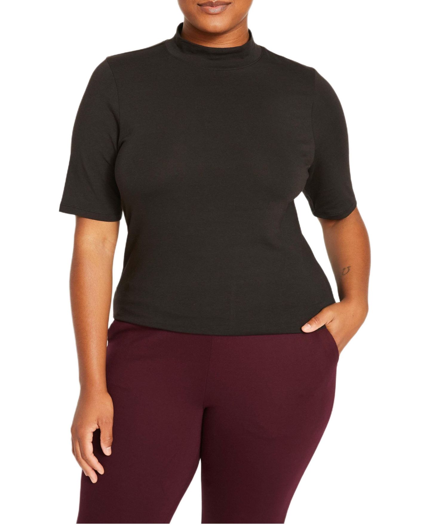 Женская футболка Universal Standard Plus Size Modern Mock Neck, цвет: Чёрный — фото 1