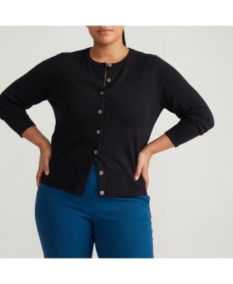 Plus Size Fine Knit Crewneck Cardigan