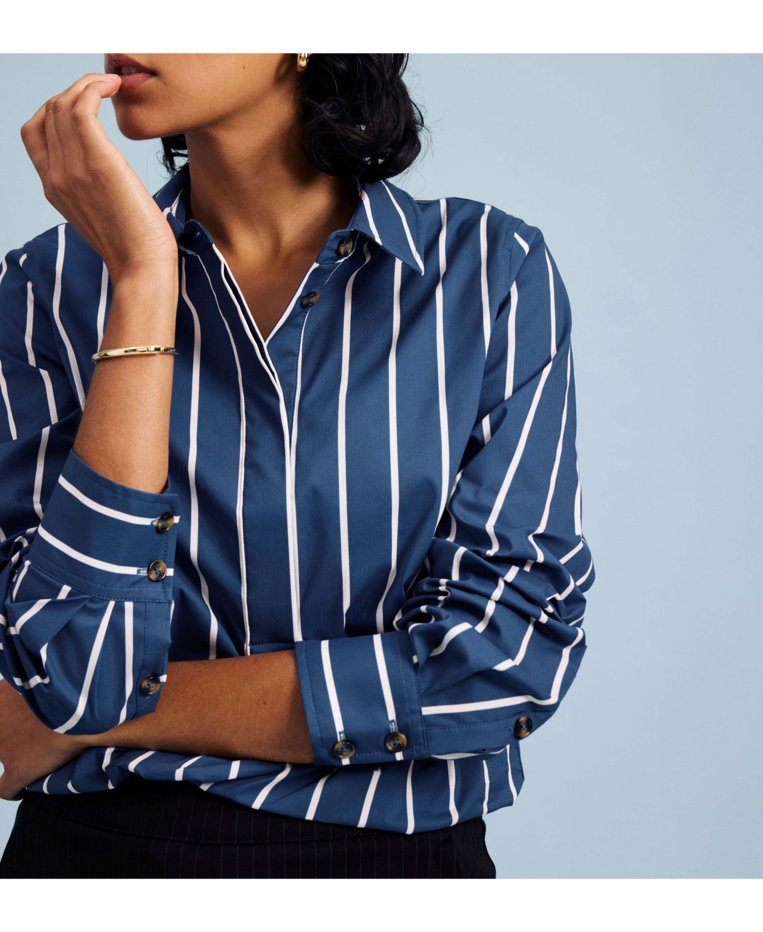 Plus Size Popover Stretch Poplin Shirt Classic Fit