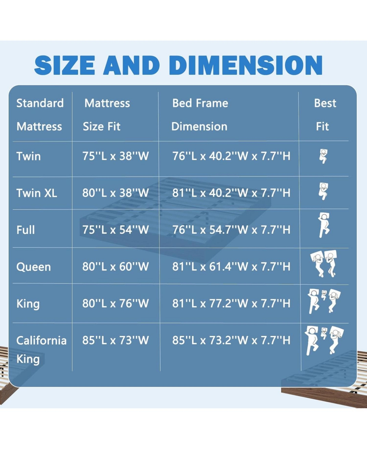 Gaomon Wood Platform Bed Frame, Solid Wood, No Headboard, Floor-Standing, Sturdy Slat Support, Box Spring Needed