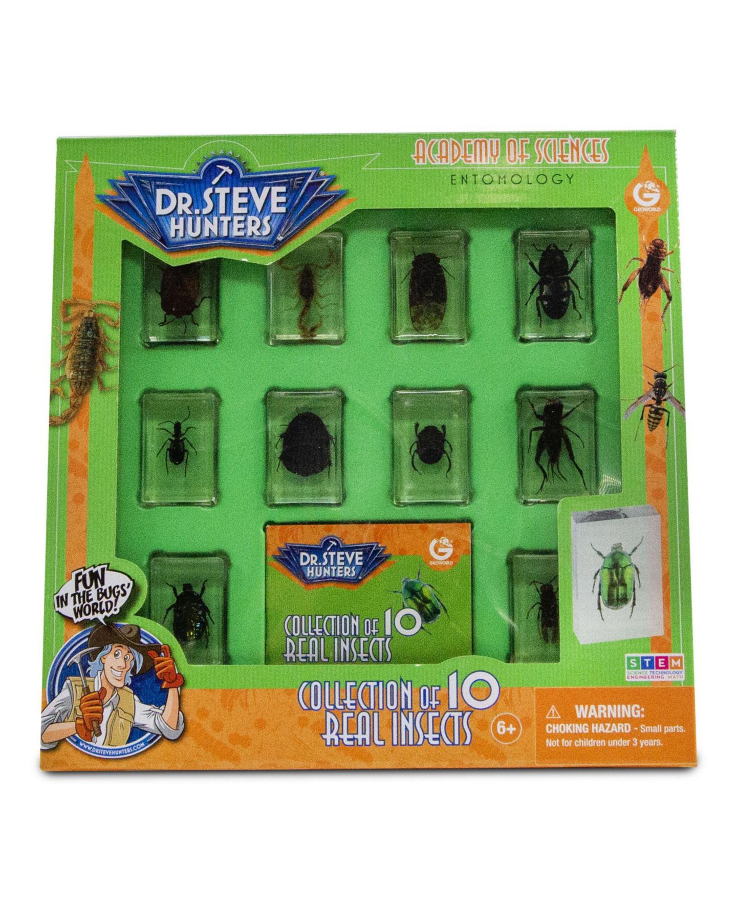 Детские игрушки Geoworld Dr. Steve Hunters Bug's World Collection Real Insects Magnifying Glass 10-Piece Science Kit, Ages 6+, цвет: Open Miscellaneous — фото 1