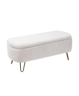 Gold-Legged Faux Fur Storage Ottoman