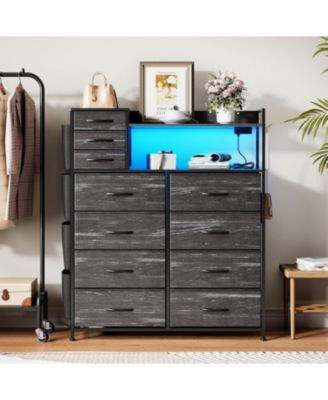 11 Drawer Dresser with Fabric Drawers Storage Cabinet with Shelves Side Pockets Hooks Charging Station