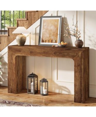 43.3" Solid Wood Console Table, Farmhouse Entryway Table with Double Base for Living Room, Behind Couch, Hallway & Foyer (Vintage)
