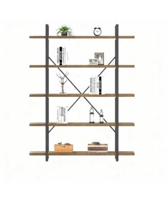 5 Tier Industrial Metal and Wood Bookshelf for Home