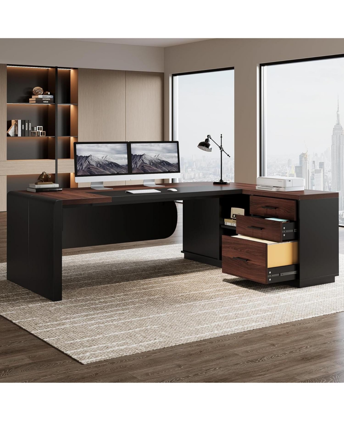 Tribesigns 81-Inch L-Shaped Office Desk, Large Commercial Office Desk with Drawers and File Cabinet, Modern Professional Business Furniture
