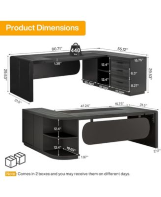81-Inch L-Shaped Office Desk, Large Commercial Office Desk with Drawers and File Cabinet, Modern Professional Business Furniture