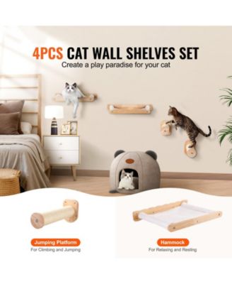 Wall-Mounted Cat Shelf Set with 2 Posts & 2 Hammocks