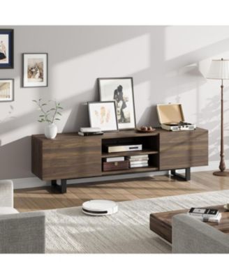 Industrial TV Stand for 65+ inch TVs, Modern Entertainment Center with 2 Drawers, Wooden Media Cabinet with Heavy Duty Leg & Open Storage